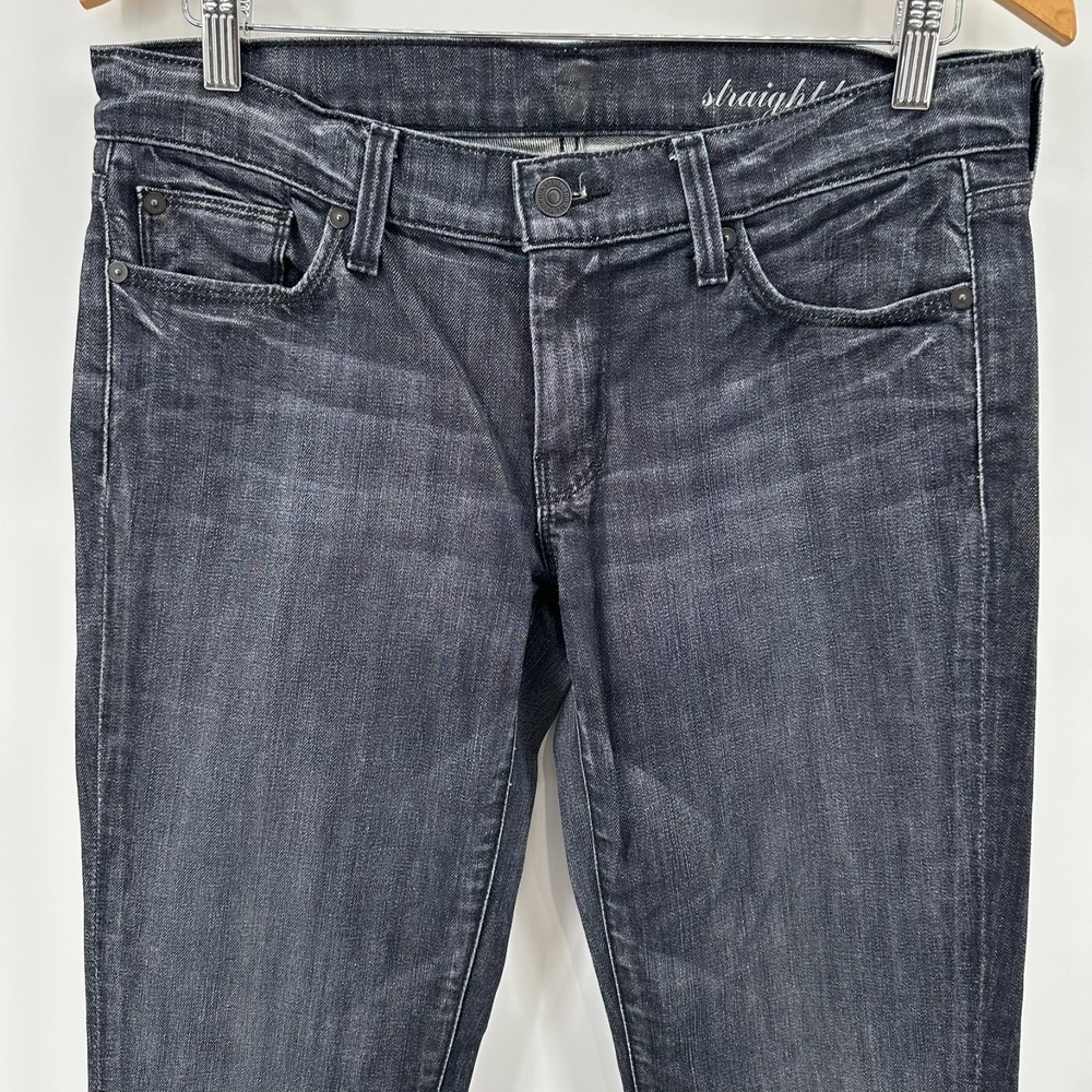 7 For All Mankind Jeans Womens 29 Washed Black Denim Low Rise Straight Leg Studs